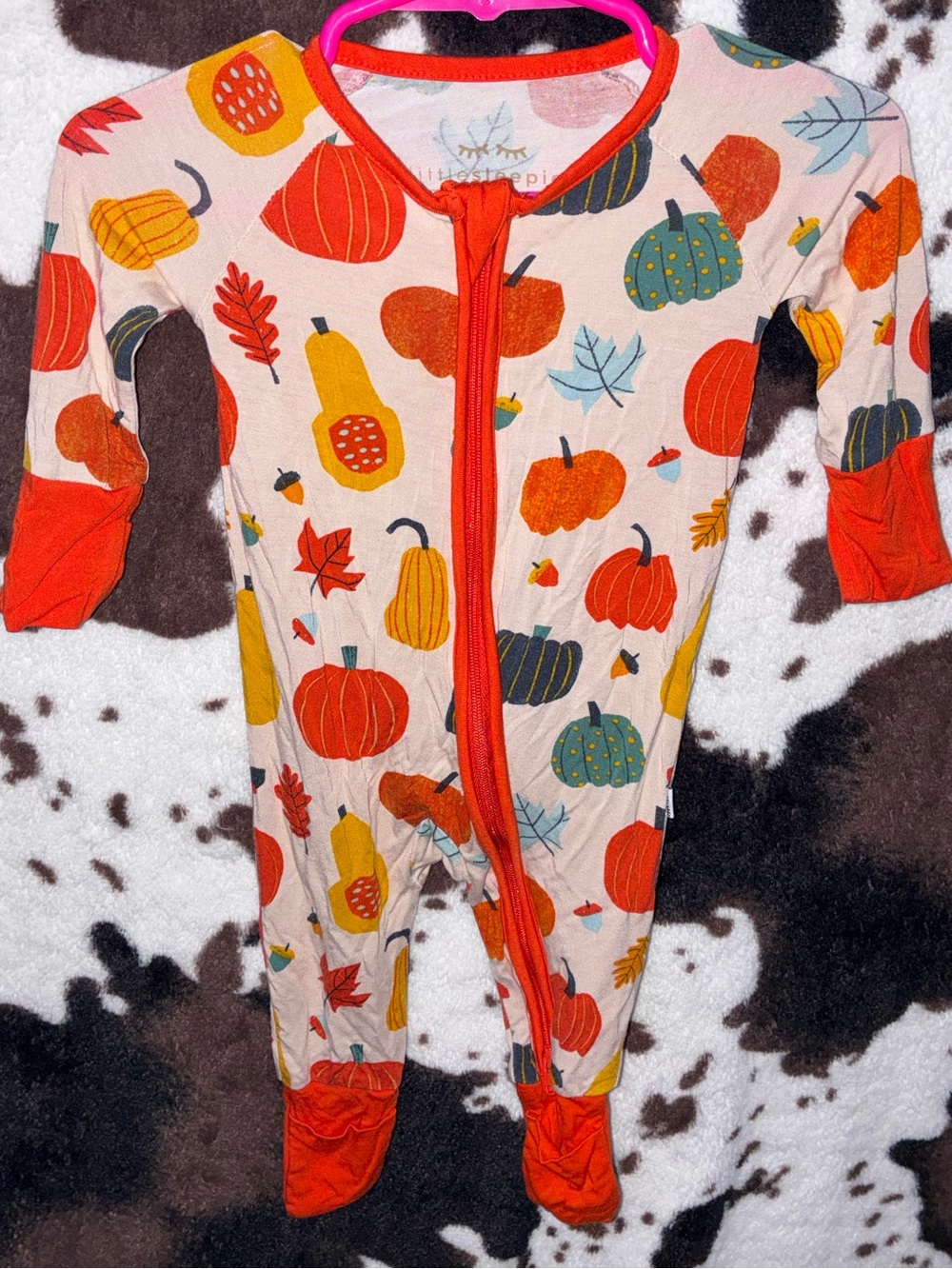 Little Sleepies Pumpkin Print Footed One-Piece – Orange, Yellow, Green